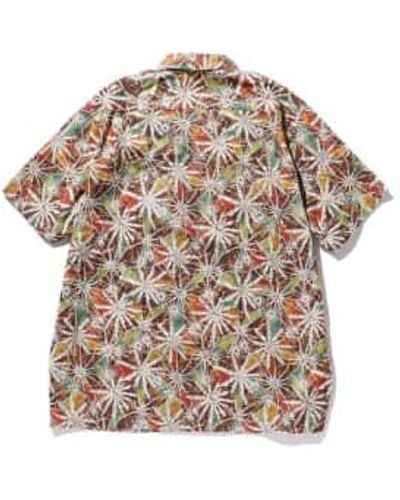 Beams Plus Open Collar Short Sleeve "kyoto Pattern" Print Water Crest Pattern Shirt S - Natural