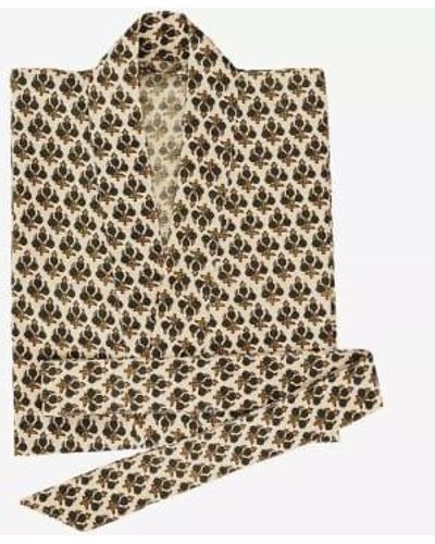 Madam Stoltz Kimono algodón impreso con cinturón - Neutro