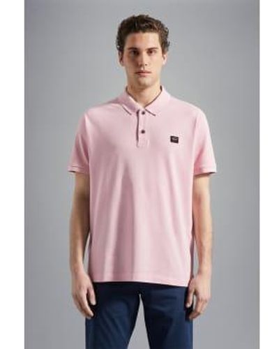 Paul & Shark Paul And Shark Mens Organic Cotton Pique Polo With Iconic Badge - Rosa