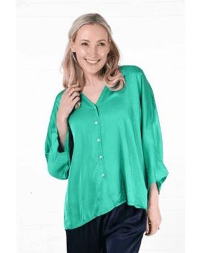 MSH Oversized Button Down Silk Textured Blouse In - Verde