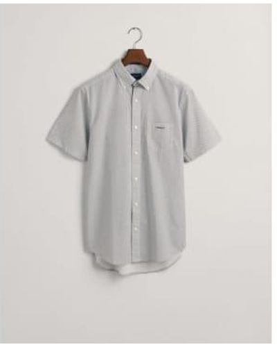 GANT Regular Fit Micro Print Short Sleeve Shirt In And Evening Blue - Grigio