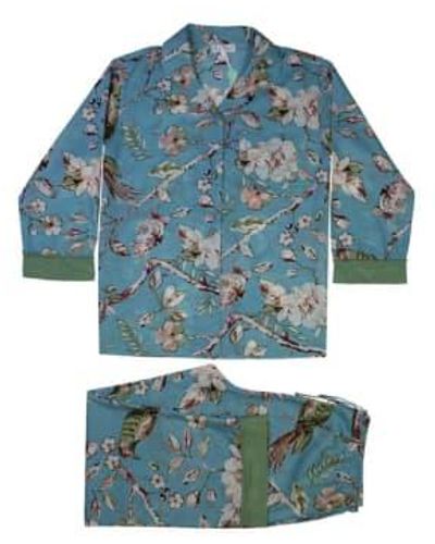 Powell Craft Pyjamas en coton en fleurs bleues et en fleurs bleues