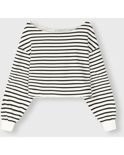 10Days Cropped Boat Neck Sweater Stripes - Black