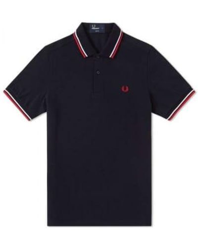 Fred Perry Slim fit twin tipped polo white red - Azul