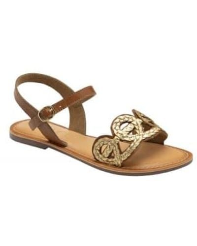 Ravel Lauder Flat Sandals In And Gold Leather - Marrone