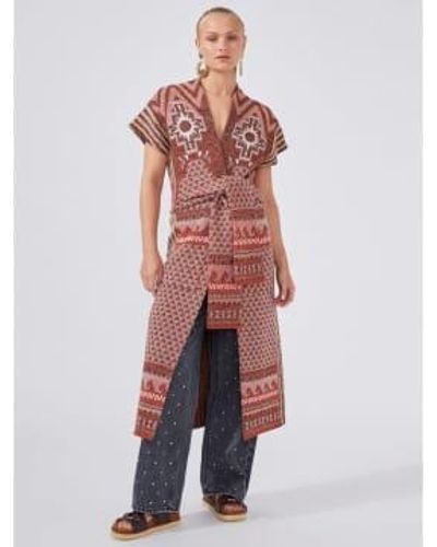 Hayley Menzies Sahara Merino Jacquard sans manches cardigan Taille: M - Rouge