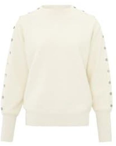 Yaya Sweater With Boatneck Long Sleeves And Button Details Orivory White Melange - Bianco