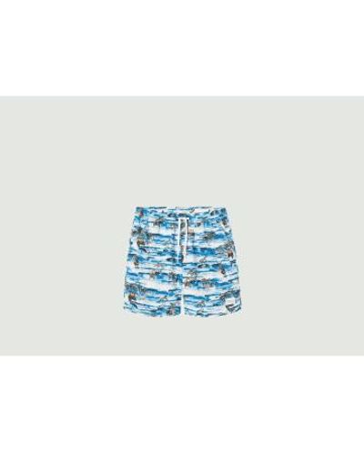 Knowledge Cotton Pantalones cortos natación con olas y palmeras - Azul