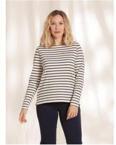 Mat De Misaine Vendest Striped Navy Top With Embroidered Detail - White