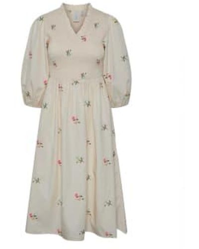 Y.A.S Embroidered Flower Dress - Natural