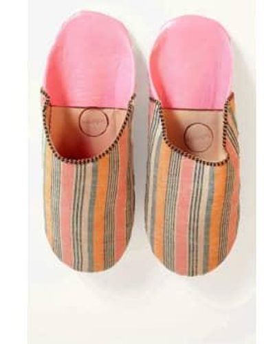 Bohemia Designs Margot Tangerine Stripe Linen Babouche Slippers Medium - Pink