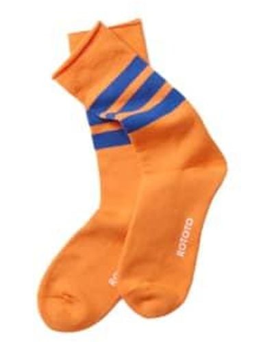 RoToTo Fine Pile Striped Crew Socks / Blue - Orange