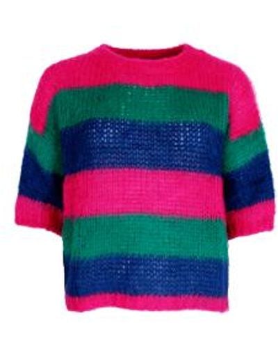Black Colour Megan Short Sleeved Striped Knit Sweater L/xl - Red