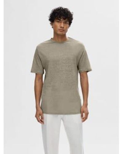 SELECTED Berg Linen Short Sleeve Tee Vetiver - Multicolour