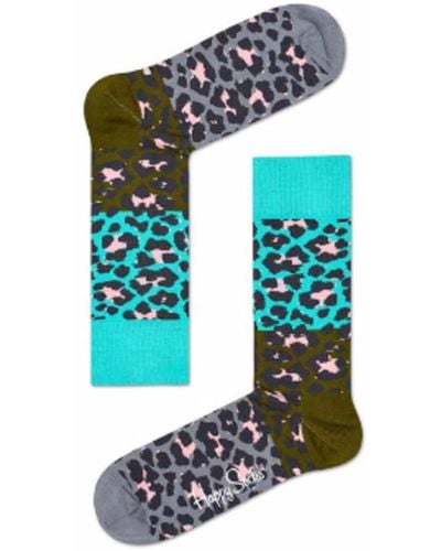 Happy Socks Blue Gray Block Leopard Socks