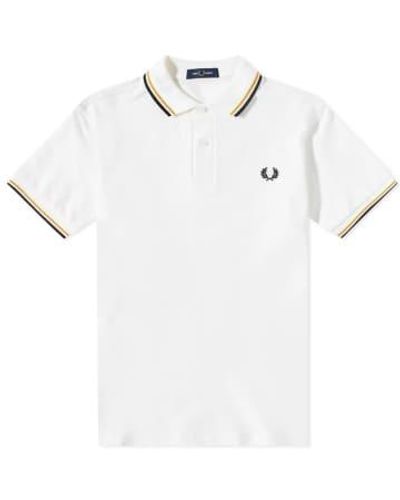 Fred Perry Slim Fit Twin Tipped Polo Snow Gold Navy - Bianco