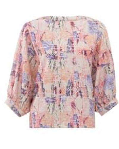 Yaya Batwing Top With Boatneck And All Over Print Or Flamingo Plume Dessin - Rosa