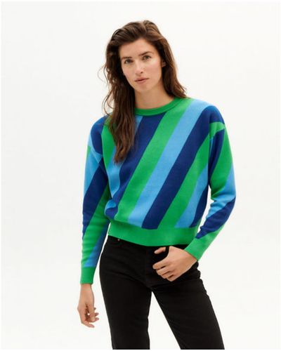 Thinking Mu Paloma Navy Striped Sweatshirt - Green