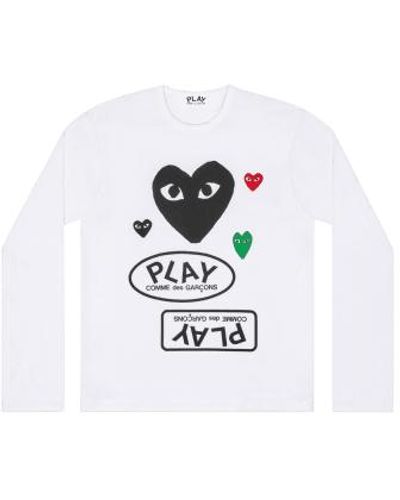 Comme des Garçons Play logo langarm-t-shirt mit schwarzem herz weiß heart