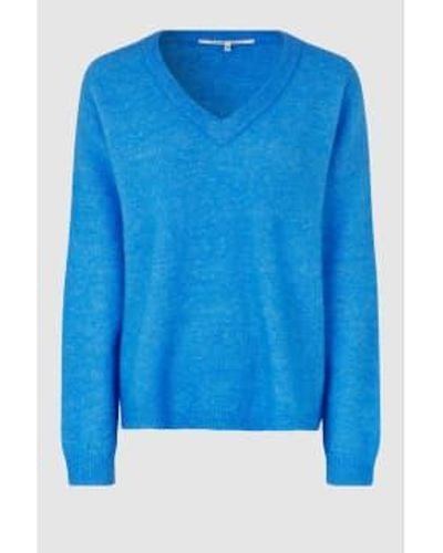 Second Female Campanula Oversize V Neck Brookline Knitted Sweater S - Blue