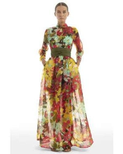 Sara Roka Langer Knopf in Multi Blumen - Mehrfarbig