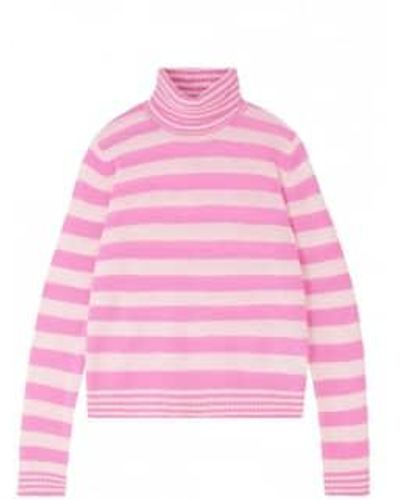 Jumper 1234 Stripe Roll Collar Sweater - Pink