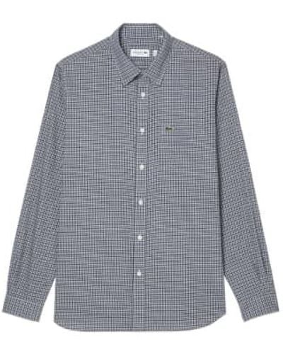 Lacoste Brushed Cotton Gingham Check Shirt Ch1885 Navy White - Blu