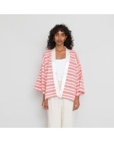 Folk Veste De Travail Kimono Ecru Vermillon Track Weave - Rose