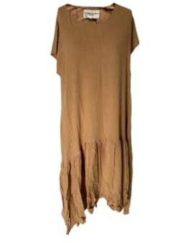 WDTS Camel Seam Detail Frilled Hem Dress L - Brown