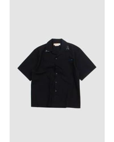 Marni Cuban Collar Embroidery Shirt Organic Poplin 52 - Black