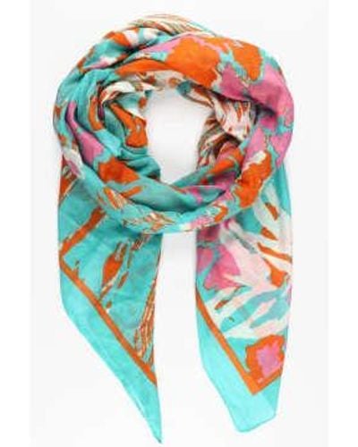 Miss Shorthair LTD Miss Shorthair 3145tuo Abstract Leaf And Layered Animal Print Cotton Scarf - Blue