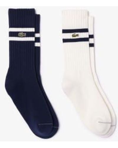 Lacoste Blue / White Unisex Cluster Socks Of Contrast Stripes