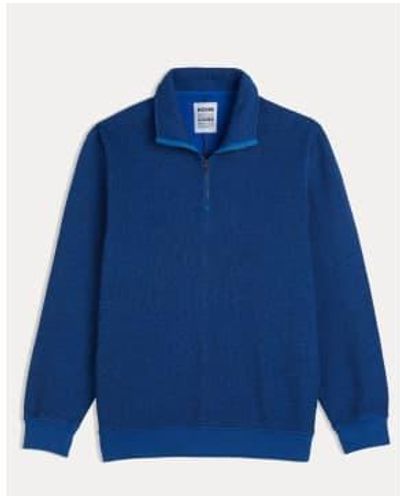 Homecore Terry Sweatshirt Trucker Collar Half Zip Cotton Deep Sea L - Blue