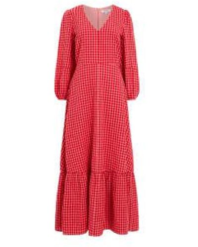 Great Plains Túnez check v cuello vestido-crimson caliente -j1wbd - Rojo