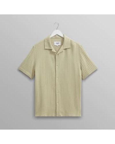 Wax London Didcot Ss Shirt Texture Wave Stripe Sage S - Metallic