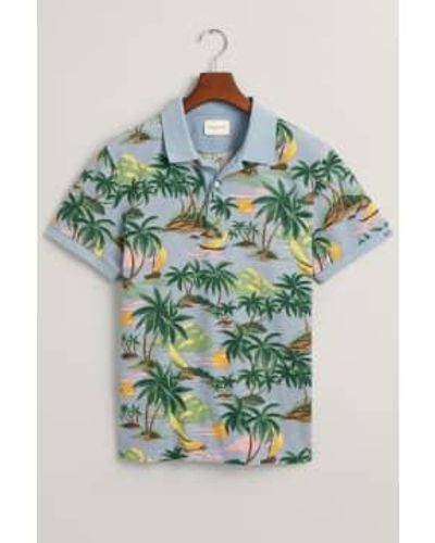 GANT Hawaiian Print Polo Shirt In Dove 2062037 474 - Verde