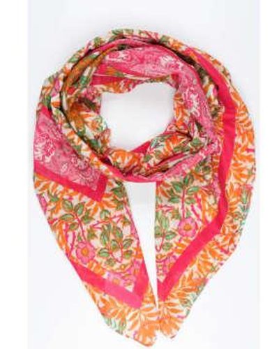 Miss Shorthair LTD Miss Shorthair 3166Pigr Cotton Scarf In A Mixed Floral Print With A Striped Edge In - Rosa