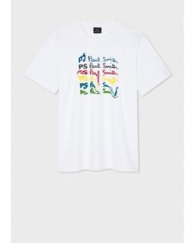 Paul Smith Smudged Letter Graphic T-shirt Col: 01 , Size: L - White