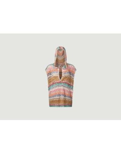 Mes Demoiselles Iscah Multicolored Striped Sleeveless Hoodie - White