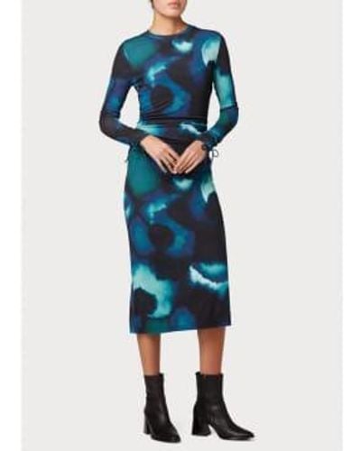 Paul Smith Abstract Print Ruched Slim Fit Midi Dress Col: 49 Navy, Siz S - Blue