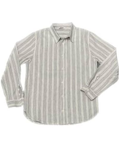 Crossley Finser man shirt ls thin stripes white - Grau