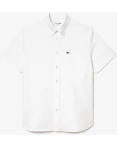 Lacoste Regular Fit Short Sleeve Oxford Shirt Small - White