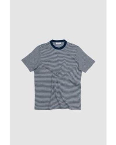Gran Sasso T-shirt à rayures en coton en lin / blanc - Bleu