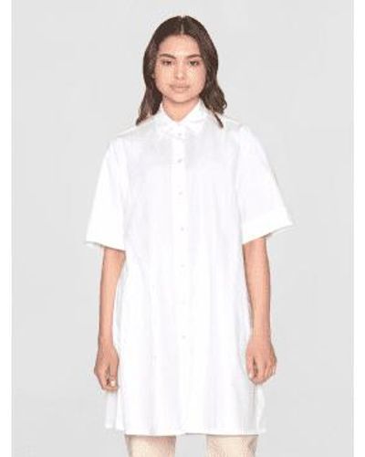Knowledge Cotton Vestido camisa poplin blanca a line - Blanco