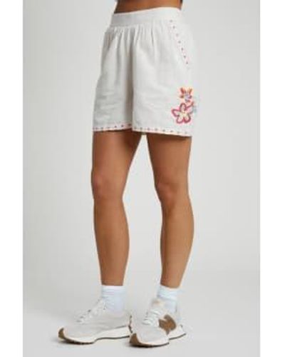 Native Youth Linen Blend Shorts With Floral Embroidery Xs Uk 8 - White
