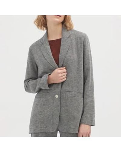 Nice Things Long Herringbone Linen Cotton Blazer - Gray