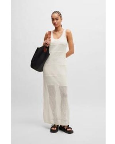 BOSS C Fekong Lace Knit Midi Dress Size L Col Off - Bianco