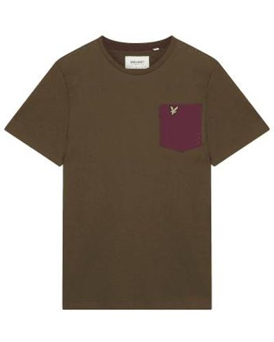 Lyle & Scott Contrast Pocket Tee Olive And Burgundy - Marrone