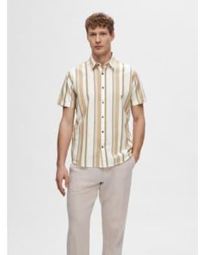 SELECTED Ss Linen Stripe Shirt Kelp / Small - White