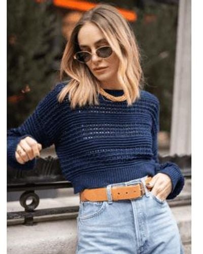 Libby Loves Sofia Short Crochet Jumper Navy O/s - Blue